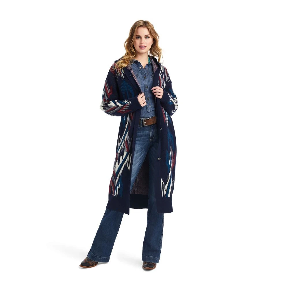 'Ariat' Women's Coatigan Chimayo Sweater - Navy Jacquard -inspired Pattern Created By The Artists At 3 'Ariat' Women's Coatigan Chimayo Sweater - Navy Jacquard -inspired Pattern Created By The Artists At