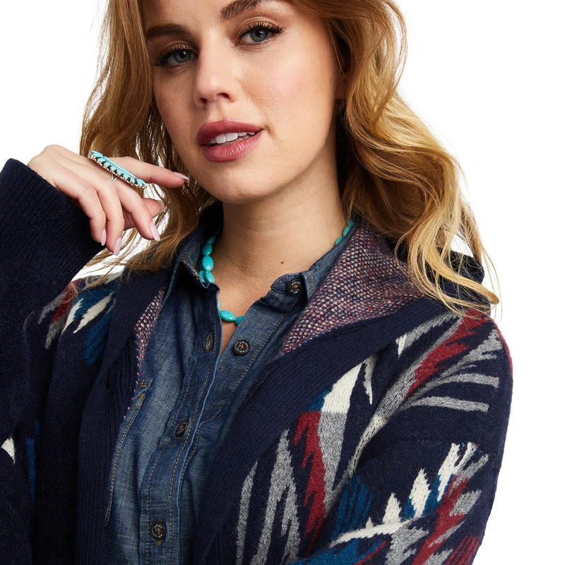 'Ariat' Women's Coatigan Chimayo Sweater - Navy Jacquard -inspired Pattern Created By The Artists At 4 'Ariat' Women's Coatigan Chimayo Sweater - Navy Jacquard -inspired Pattern Created By The Artists At - Image 2