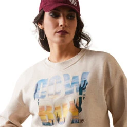 'Ariat' Women's Cowboy Crew Sweater - Oatmeal Heather -Sports Equipment Store S23 WMS WEST 10043660 detail01 1024x1024@2x